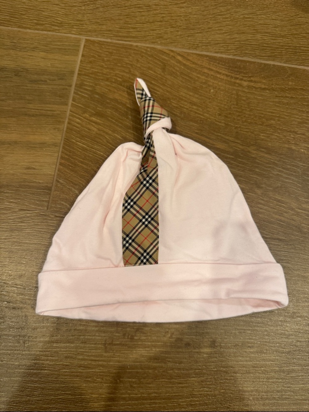 Burberry Pink Beanie with Classic Check Knot